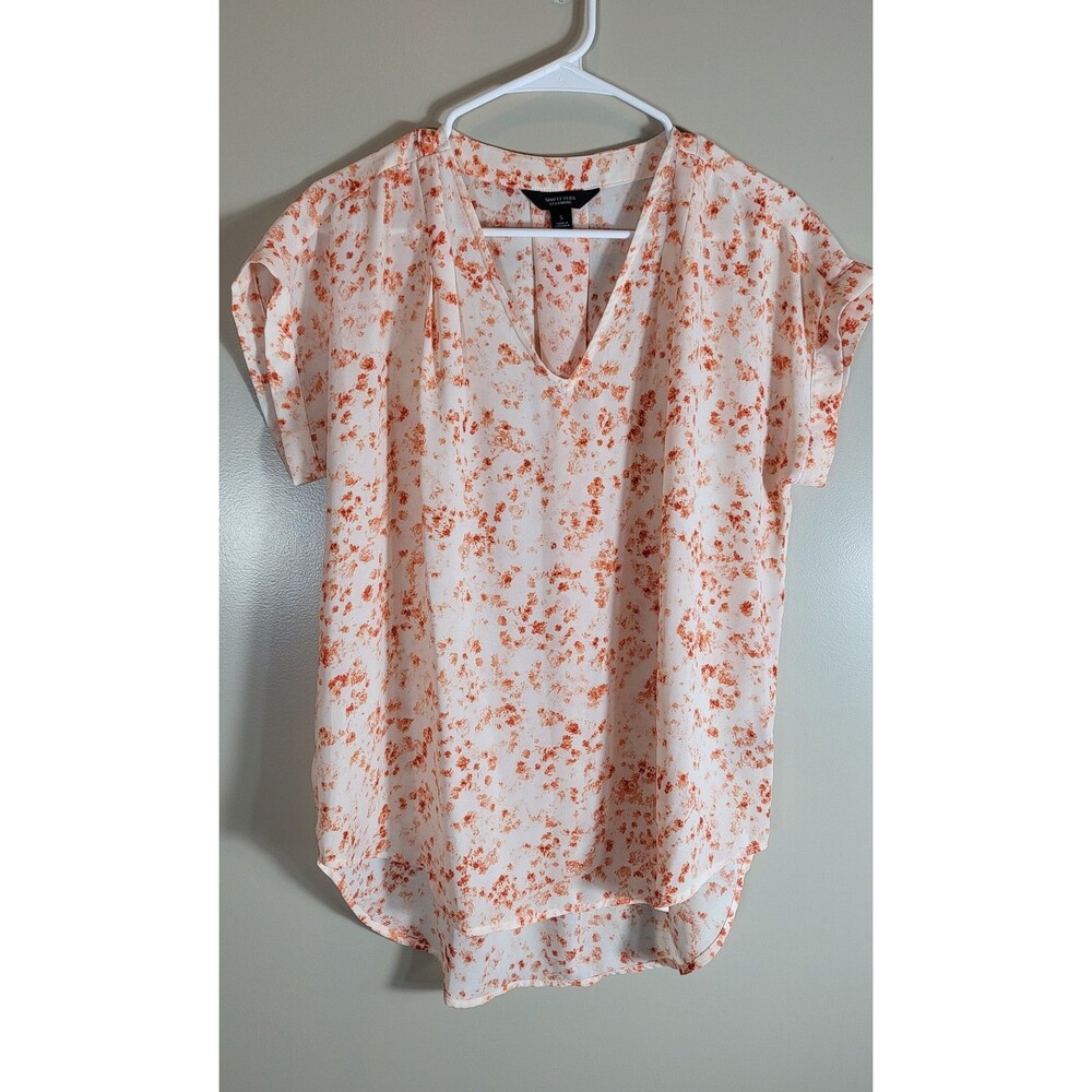 Simply Vera Vera Wang Blouse S Orange Floral V-Neck High Low Boho Cottagecore